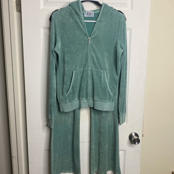 Juicy Couture Pants - Vintage Juicy Couture Teal Velour Hoodie and Pants Set